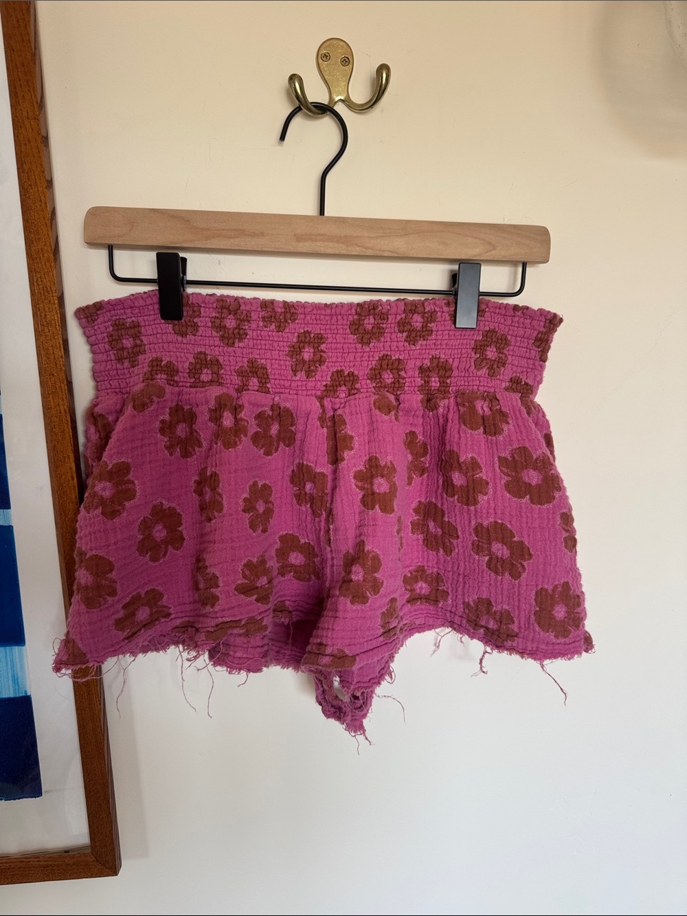 Urban Outfitters Pink Floral Smocked High-Waist Shorts